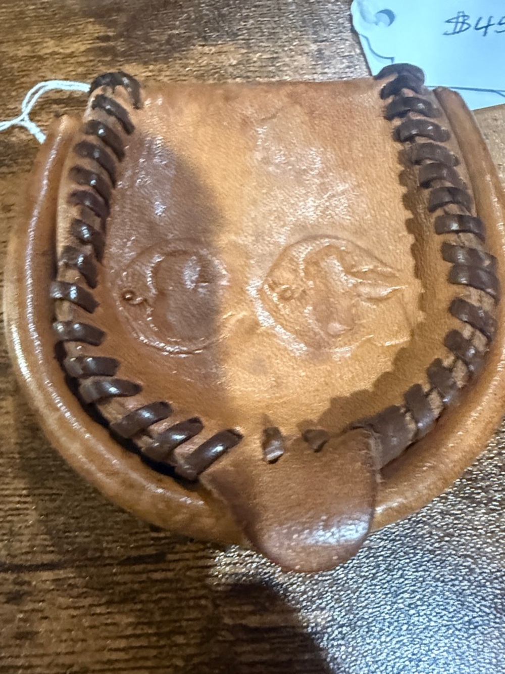 Handcrafted Brown Leather Pouch with Braided Trim